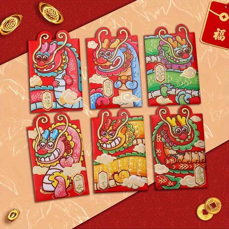 6pcs Year Of The Dragon Lucky Money Envelopes Red Packet Set