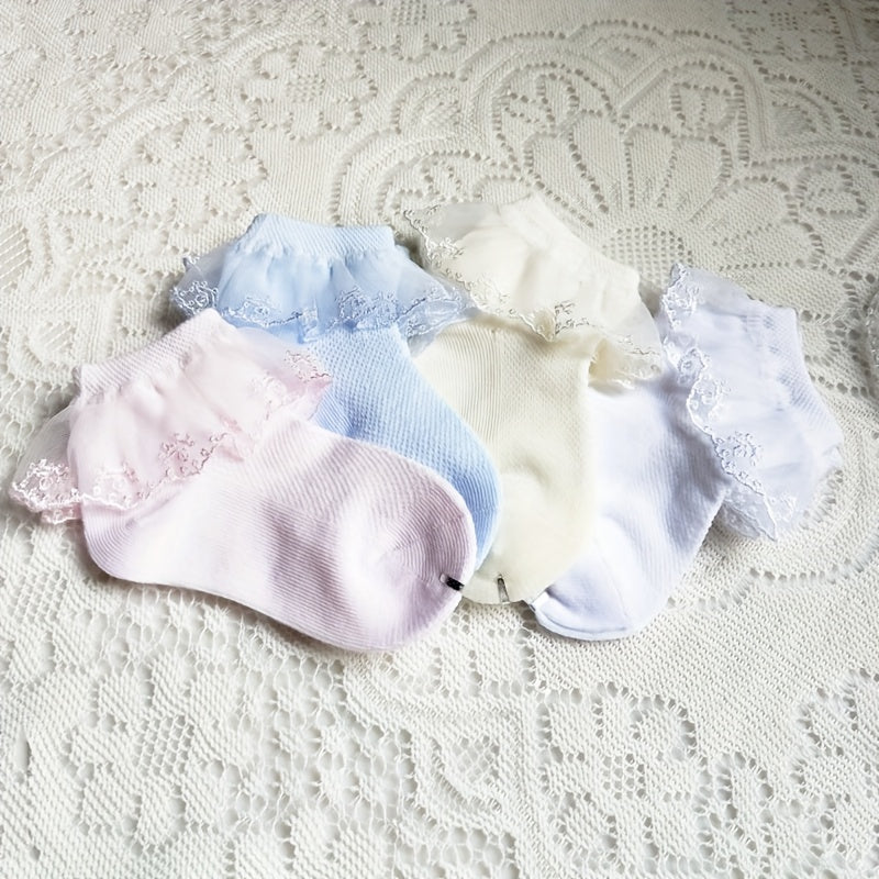 Girls Lace Ruffle Crew Socks Breathable Cotton Blend for Latin Dance Dress