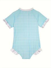 Toddler Girls Splicing Ruffle Trim Cartoon Print Swimwear