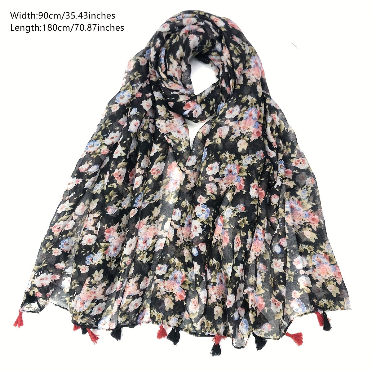 Boho Floral Tassel Scarf Vintage Shawl Windproof Head Wrap
