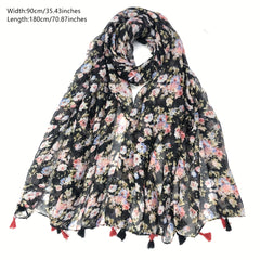 Boho Floral Tassel Scarf Vintage Shawl Windproof Head Wrap