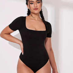 Square Neck Bodycon Seamless Short Sleeve Yoga Bodysuit