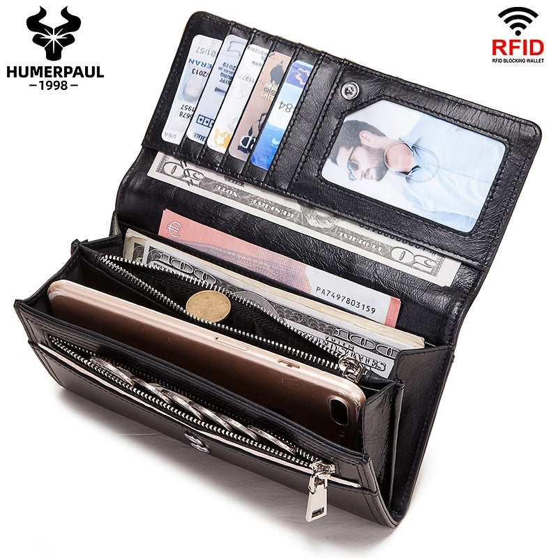 HUMERPAUL RFID Blocking Leather Wallet with Snap Closure