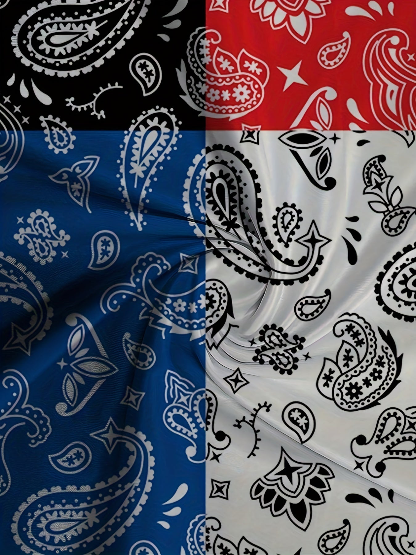 Paisley Print Block Hoodies Men Comfy Loose Hooded Pullover Mens Clothing