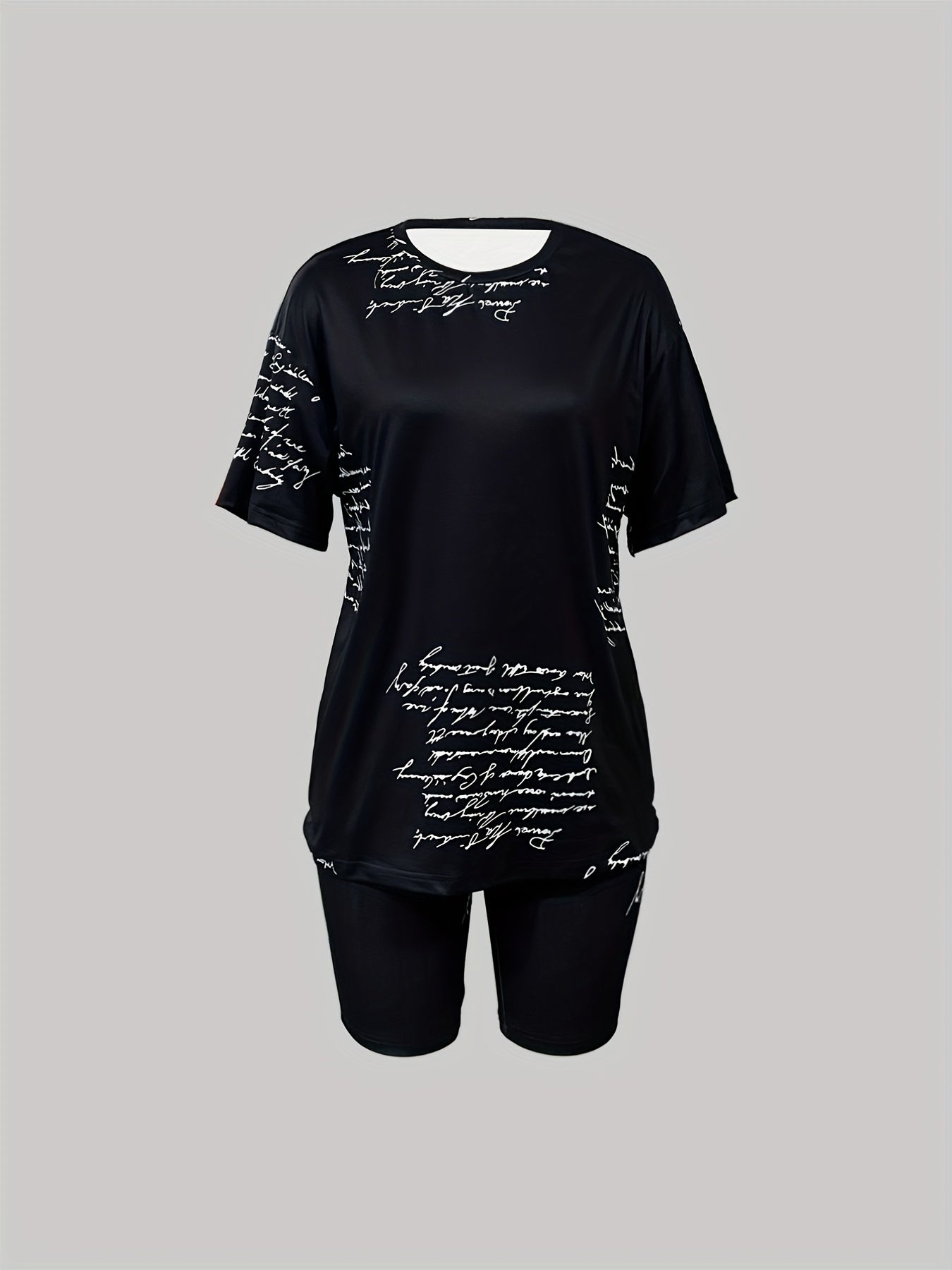 Letter Print Matching Set Short Sleeve T shirt & Biker Shorts