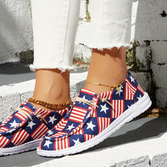 Women's Star & Striped Print Canvas Shoes Casual Lace Up Outdoor Shoes