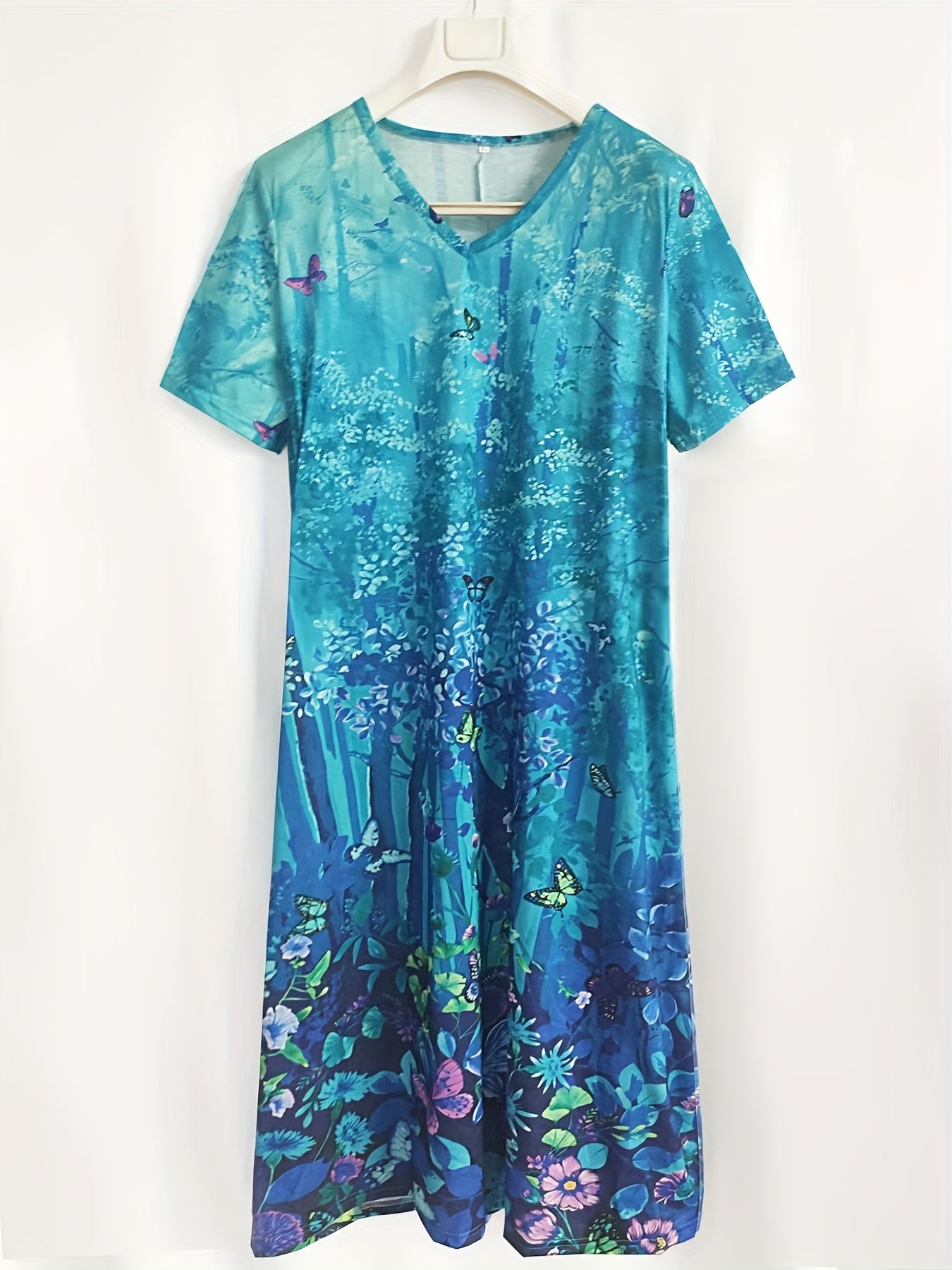 Tribal Print V-Neck Split Maxi Dress