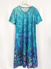 Tribal Print V-Neck Split Maxi Dress