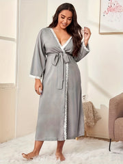 Robe Women's Lace Trim Bathrobe With Belt