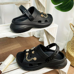 Women's Charms Platform Clogs Open Toe Slides Shoes
