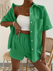 Casual Button Front Shirt & Shorts Set