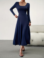 Solid Square Neck Maxi Dress Long Sleeve Women's Clothing