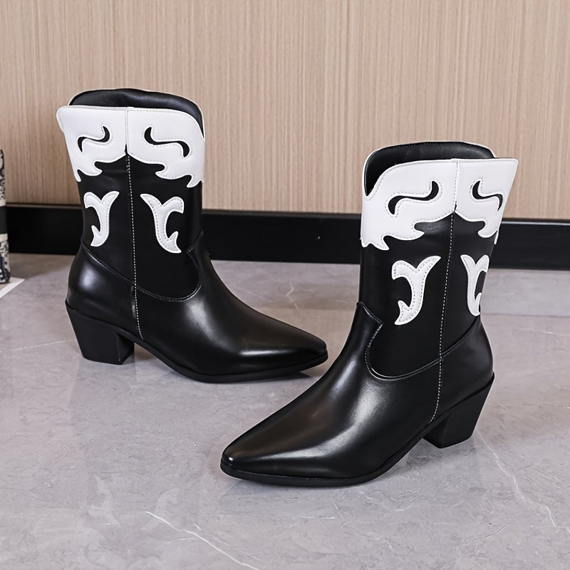 Women's Western Block Heel Boots & Pointed Slip On Cowgirl Shoes
