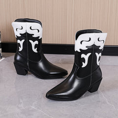 Women's Western Block Heel Boots & Pointed Slip On Cowgirl Shoes