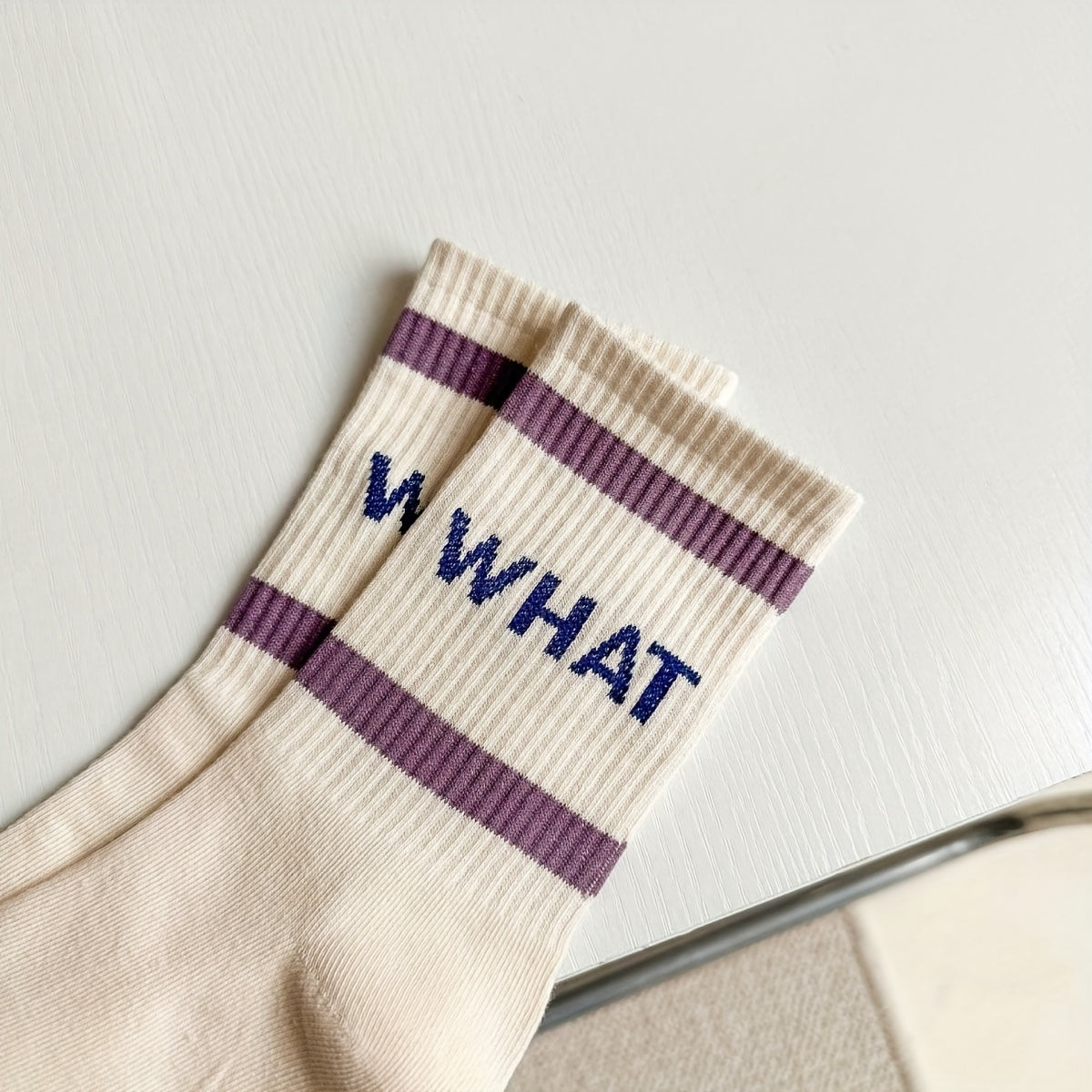 5 Pairs Letter Print Striped Socks Mid Tube Socks Women's Stockings