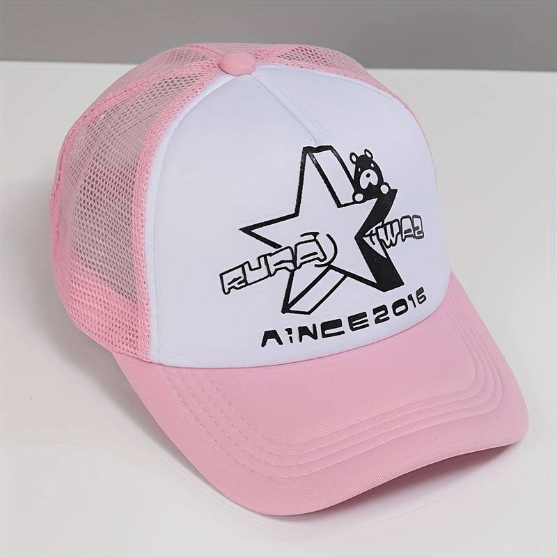 Star Bear Print Baseball Cap Mesh Trucker Hat Lightweight Casual Sports