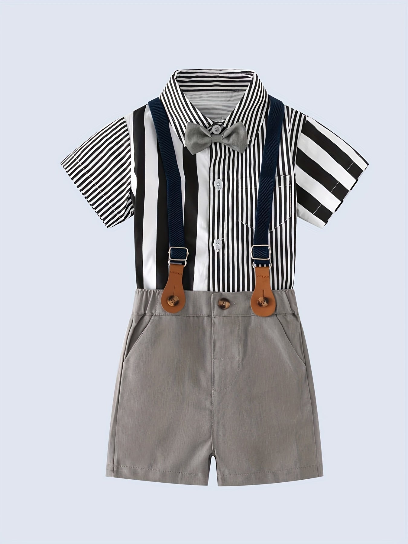 Baby Gentleman Party Set Striped Bow Tie Shirt & Bib Pants