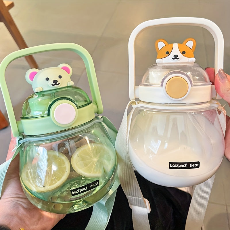 27oz Leak Proof Corgi Water Bottle with Straw & Strap for Girls