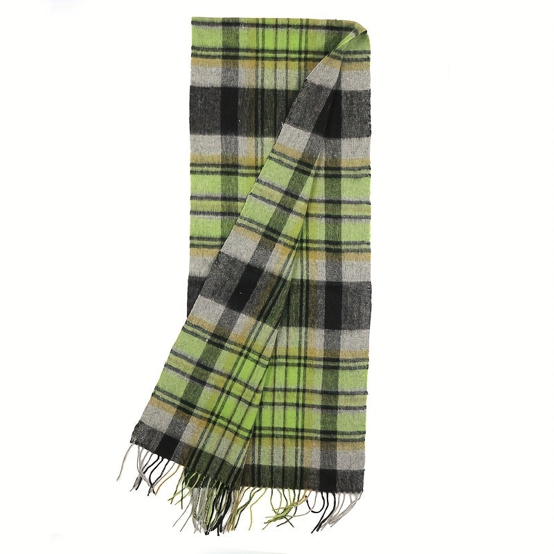 Warm Plaid Scarf Retro Fringed Scarf for Outdoor