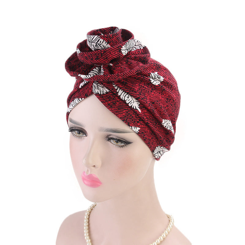 Boho Print Swirl Knotted Turban Cap Hair Bonnet Women's Hat