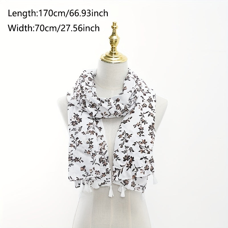 Floral Print Scarf Hijab Casual Tassel Shawl Windproof Head Wrap