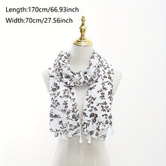 Floral Print Scarf Hijab Casual Tassel Shawl Windproof Head Wrap