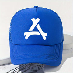 Triangle Label Print Trucker Hat Mesh Baseball Cap