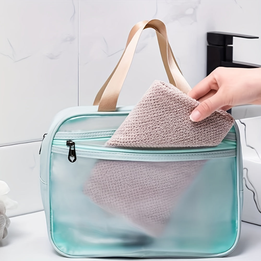 Waterproof Cosmetic Bag PVC Transparent Zippered Toiletry Bag With Handle Strap