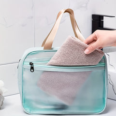 Waterproof Cosmetic Bag PVC Transparent Zippered Toiletry Bag With Handle Strap