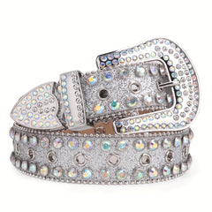 Sparkle Rhinestone Punk Western Studded Belts Women PU Leather Jeans