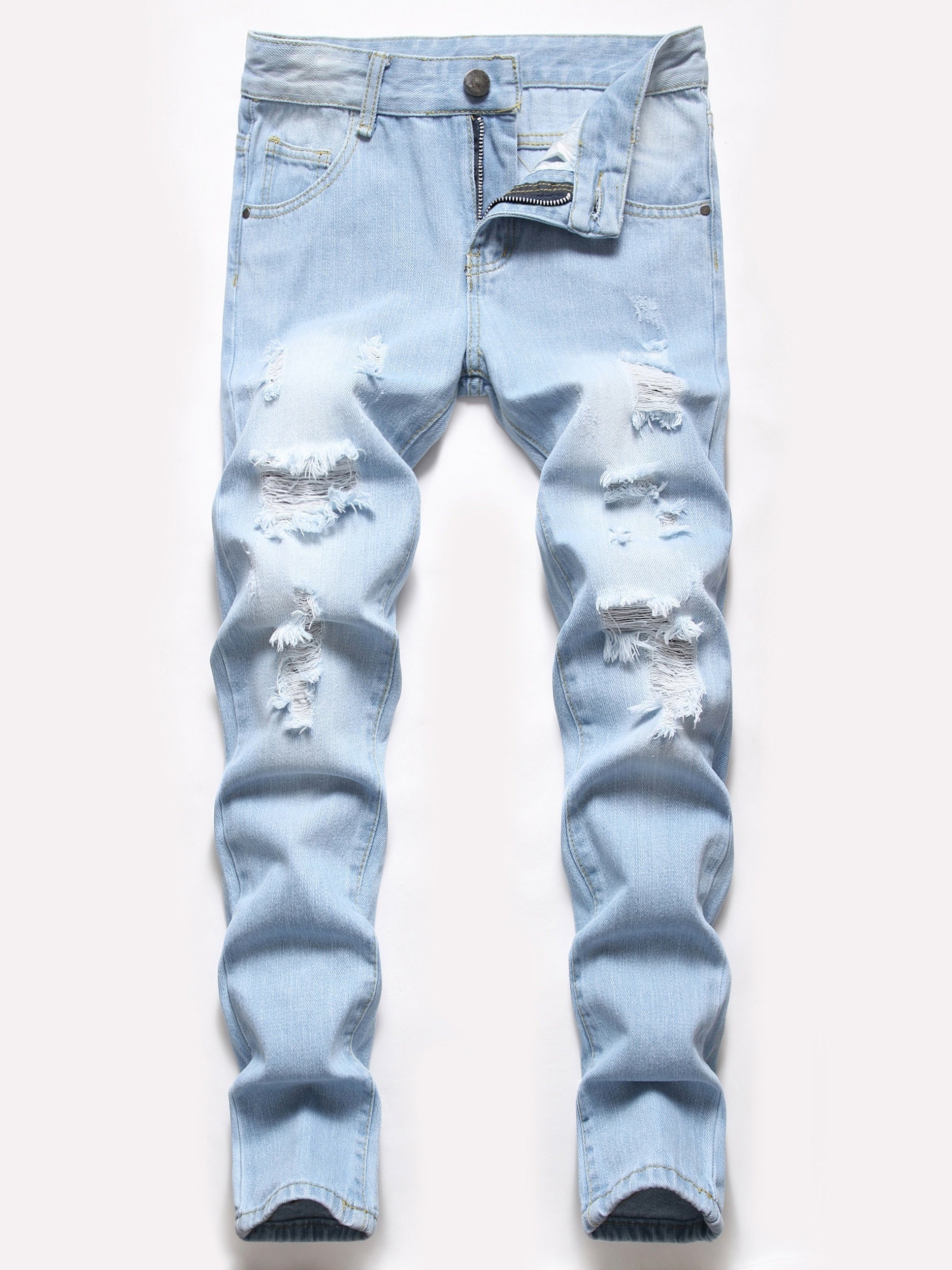 Boys Distressed Skinny Jeans Slim Fit Washed Denim