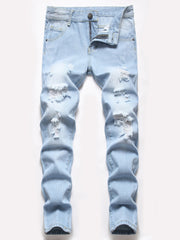 Boys Distressed Skinny Jeans Slim Fit Washed Denim