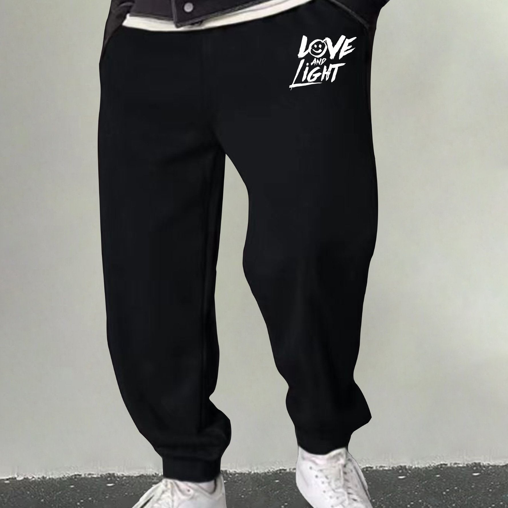 Men's Love & Light Print Sweatpants Casual Stretchable Drawstring Loose Pants