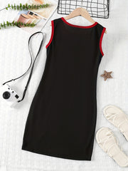 Girls Casual Dress ''Basketball'' Letter Ribbed Knit Sleeveless T Shirt Dress