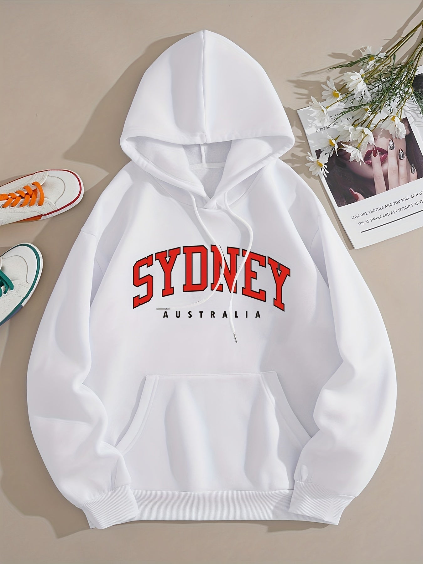 Casual Kangaroo Pocket Hoodie Drop Shoulder Drawstring