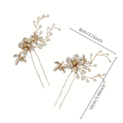 Vintage Faux Pearl Flower Hairpin Floral Hairpin Women's Hair Accessories
