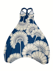Floral Print V Neck Harem Jumpsuit Sleeveless