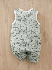 Baby Boys Cartoon Print Sleeveless Romper, Comfortable Breathable