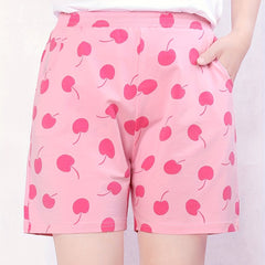 Girls Cherry Print Casual Summer Shorts Cotton Kids Beach Shorts