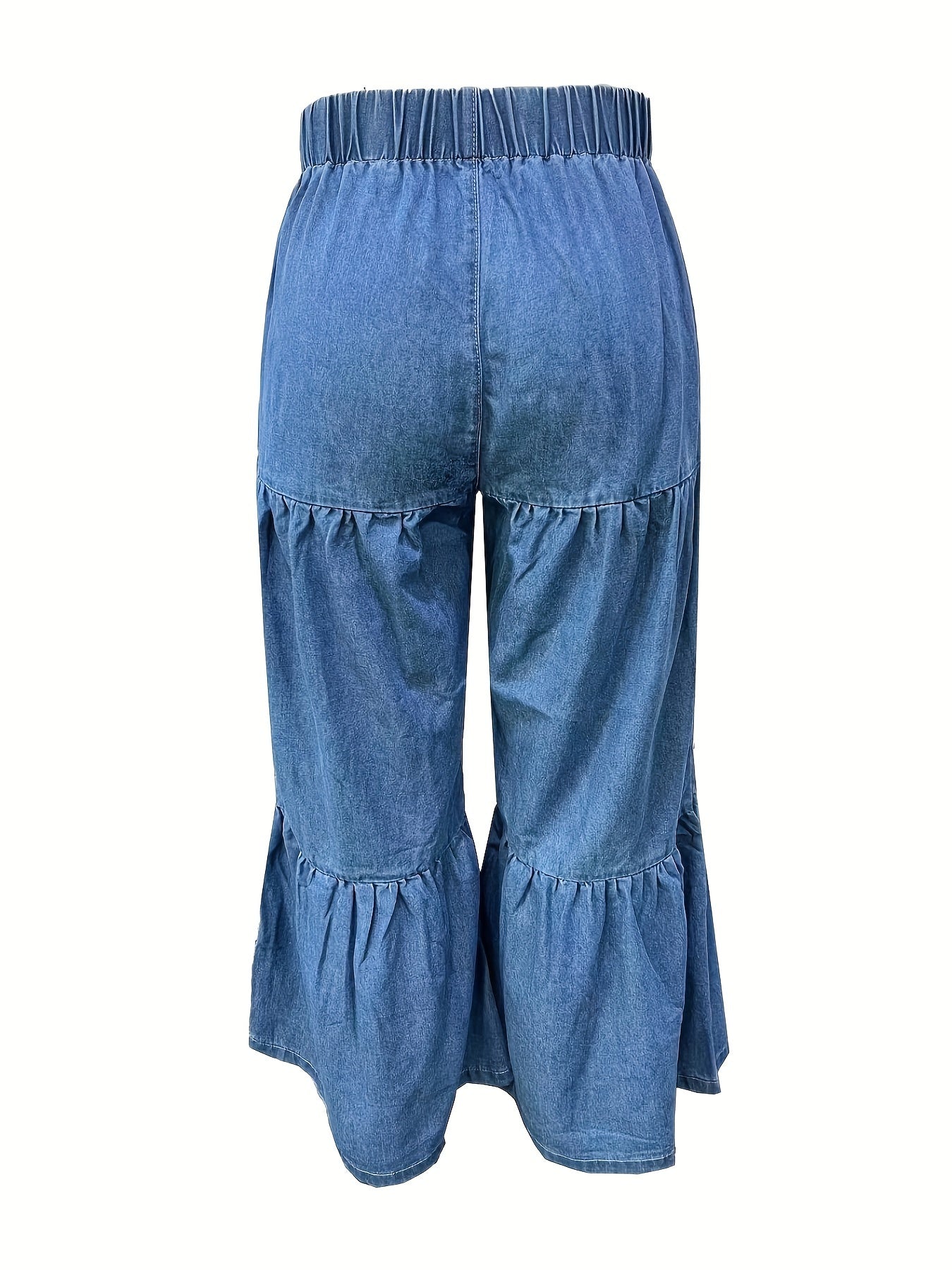 Women's Plus Ruffle Trim High Rise Wide Leg Jeans