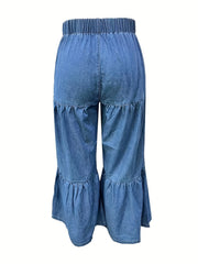 Women's Plus Ruffle Trim High Rise Wide Leg Jeans