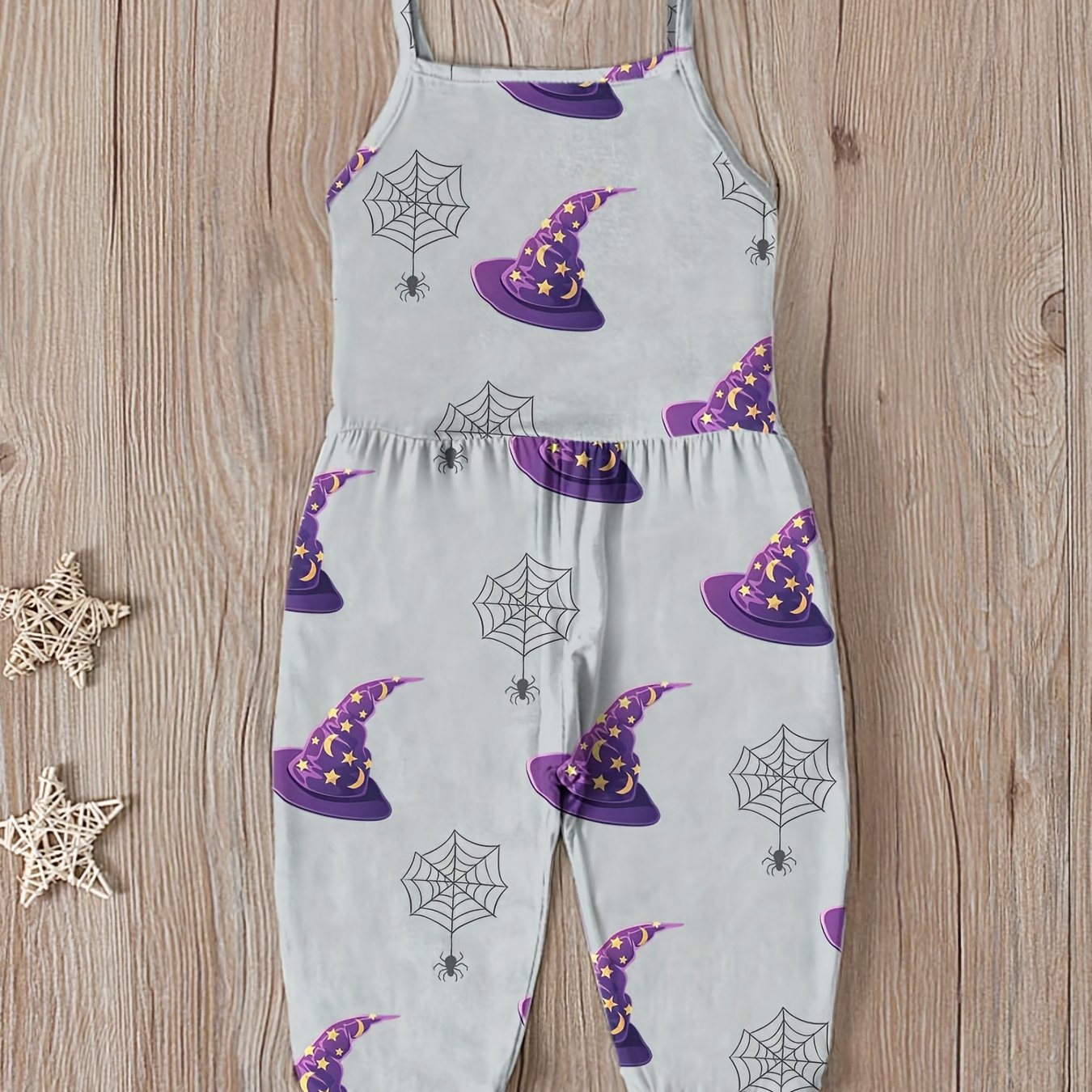 Toddler Girls Witch Hat Prints Halloween Cami Jumpsuit Romper