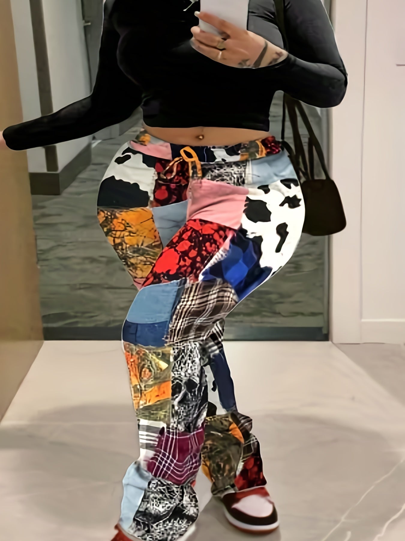 Colorblock Graphic Print Drawstring Pants