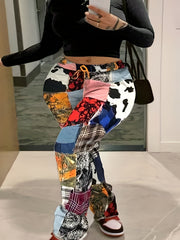 Colorblock Graphic Print Drawstring Pants