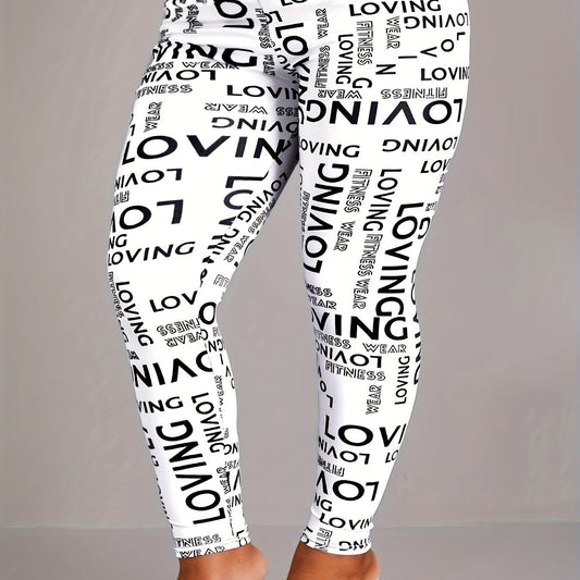 Women's Plus Letter Print High Stretch Leggings