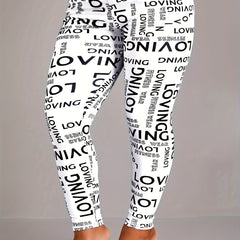 Women's Plus Letter Print High Stretch Leggings