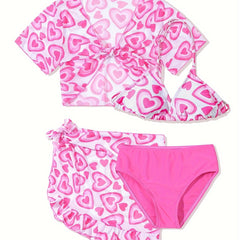 Girls Heart Pattern Swimsuit Set - Sweet Bathing Suit