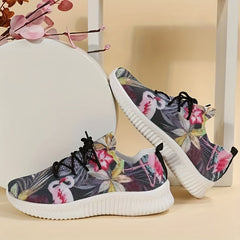Women's Flower Pattern Sneakers Lace Up Outdoor Shoes