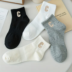 4 Pairs Letter Print Socks Women's Sports Short Stockings