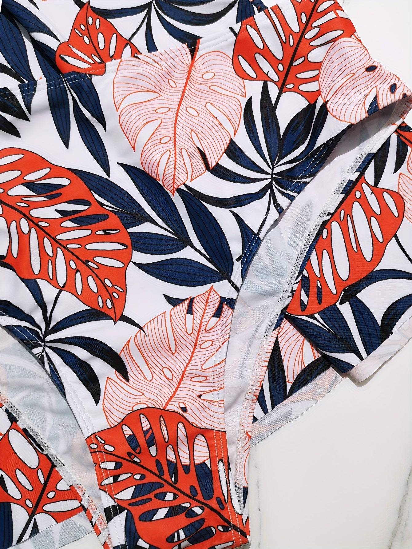 Contrast Leaf Print Tankini Set